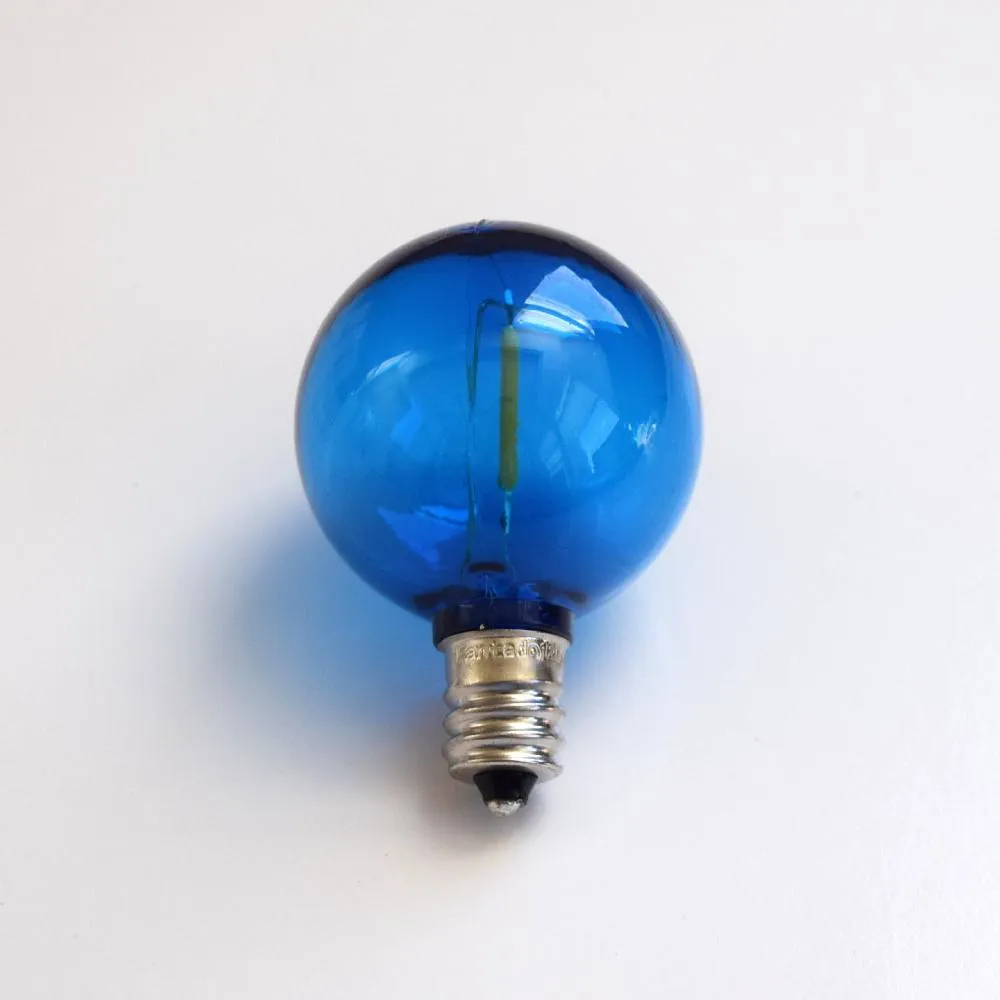 10-PACK Blue LED Filament G40 Globe Shatterproof Energy Saving Color Light Bulb, Dimmable, 1W,  E12 Candelabra Base