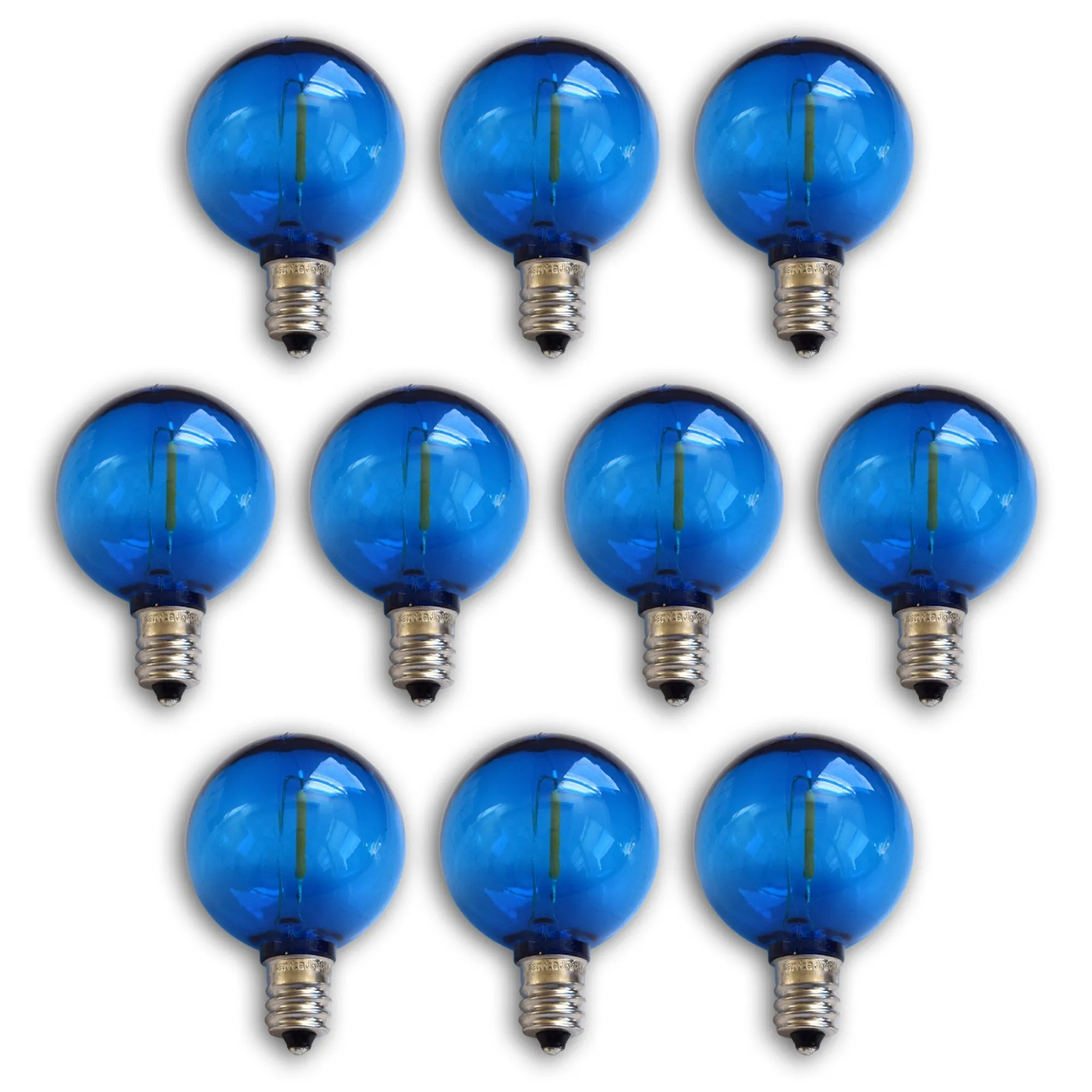 10-PACK Blue LED Filament G40 Globe Shatterproof Energy Saving Color Light Bulb, Dimmable, 1W,  E12 Candelabra Base