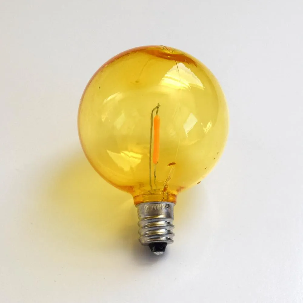 10-PACK Yellow LED Filament G50 Globe Shatterproof Energy Saving Color Light Bulb, Dimmable, 1W,  E12 Candelabra Base