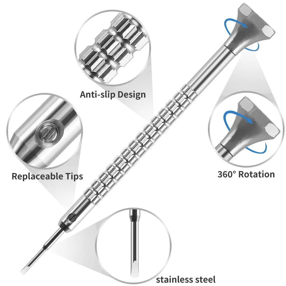 10 pcs Precision Slotted And Phillips Screwdriver Set Different Sizes With 20 Extra Replace Blades Watchmakers Tools for Watch,Jewelry,Eyeglass