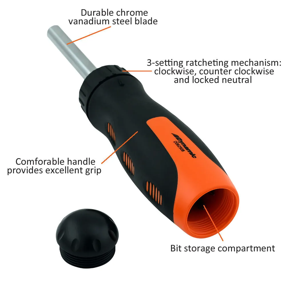 13 Piece Ratcheting Screwdriver Set, 12 Bits