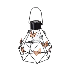 13.5"H Metal Solar Lantern with Gold Butterflies,2sp7066