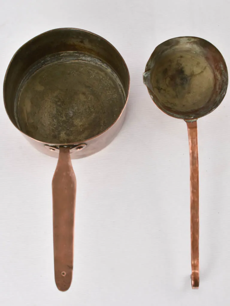 2 antique French copper pots - pourer & saucepan