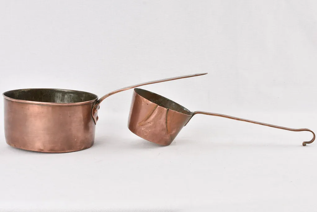 2 antique French copper pots - pourer & saucepan