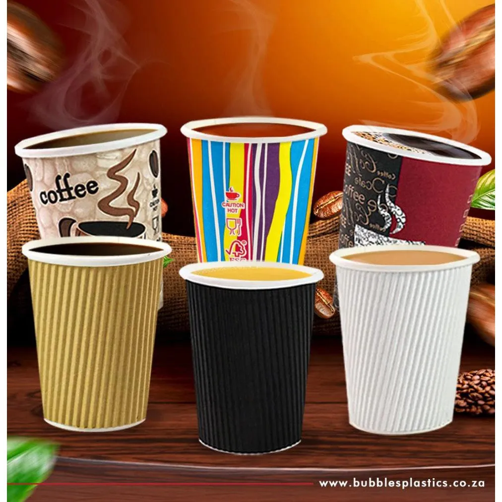 250ml Paper Coffee Cup Double Wall Kraft Brown with Black Sip Lid 5pack