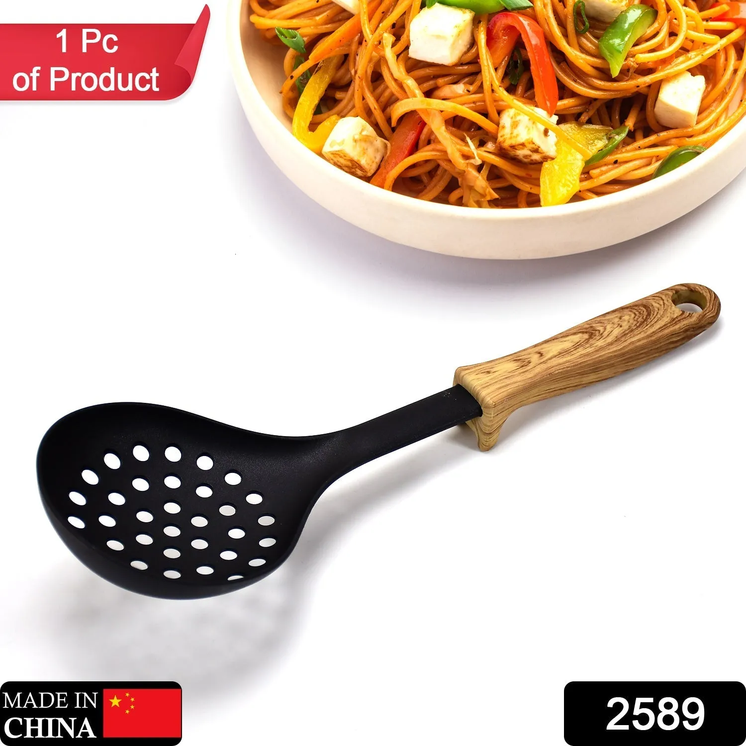 2589 Wooden Handle Design Silicone Kitchenware Non-stick Cookware Cooking Shovel Spoon Slotted Shovel Kitchen Utensils with Storage Bucket