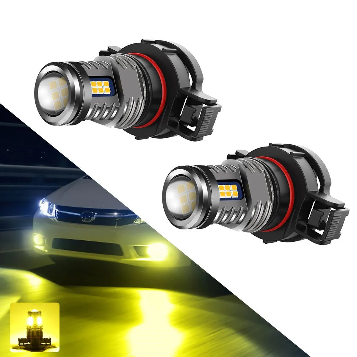 🔥(2pcs/set) 5202/5201/PS24W/H16EU  Y2 Series 3-Sides Golden Yellow LED Fog Light/DRL