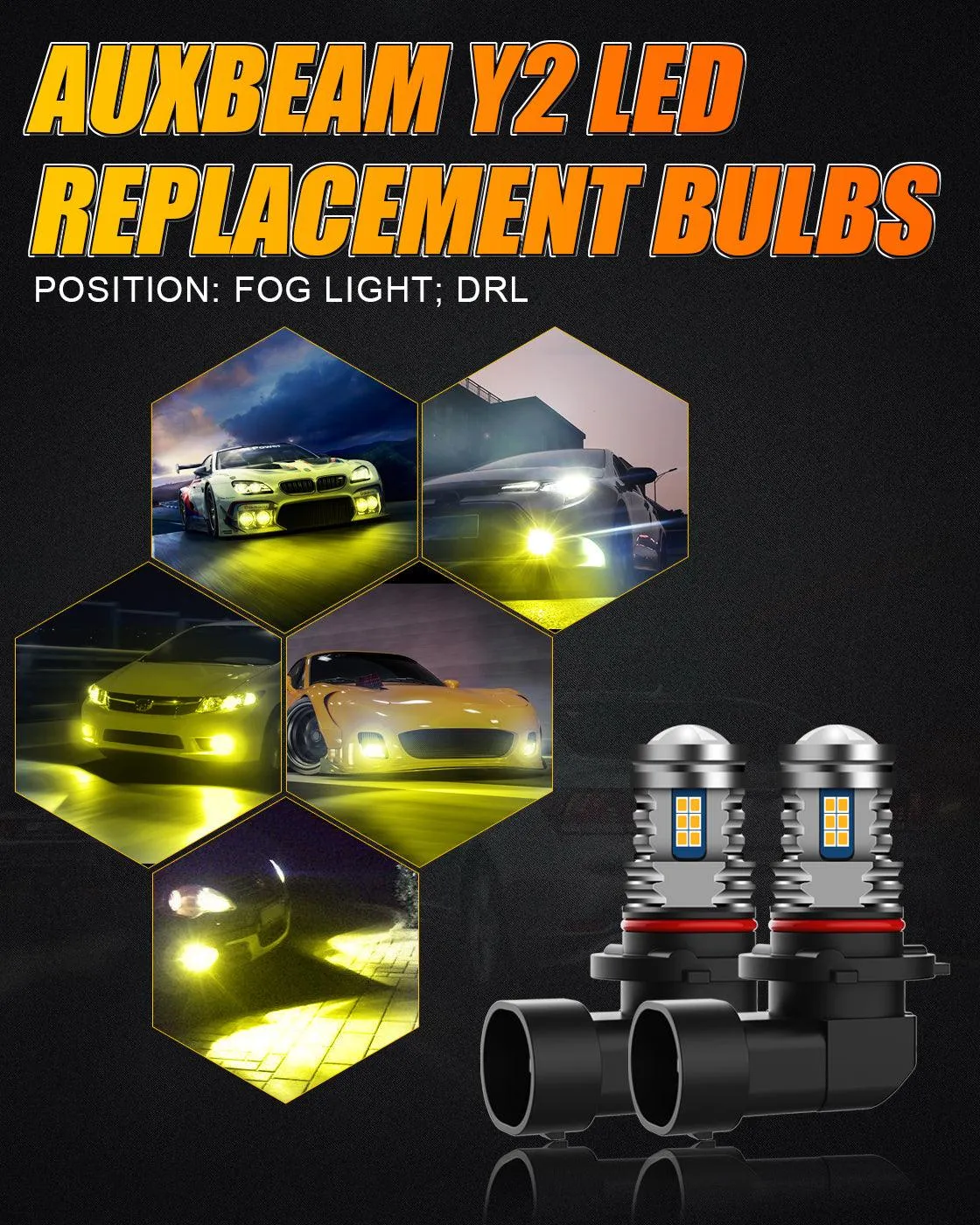 🔥(2pcs/set) 9006/HB4 Y2 Series 3-Sides Golden Yellow LED Fog Light/DRL