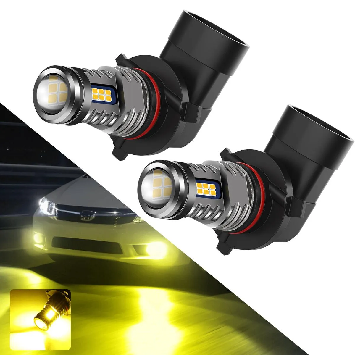 🔥(2pcs/set) 9006/HB4 Y2 Series 3-Sides Golden Yellow LED Fog Light/DRL