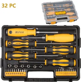 32-Piece Professional Screwdriver Set: Versatile Multi-Purpose Kit with Bits, Sockets, and Portable Box for Household Repairs and Extensions