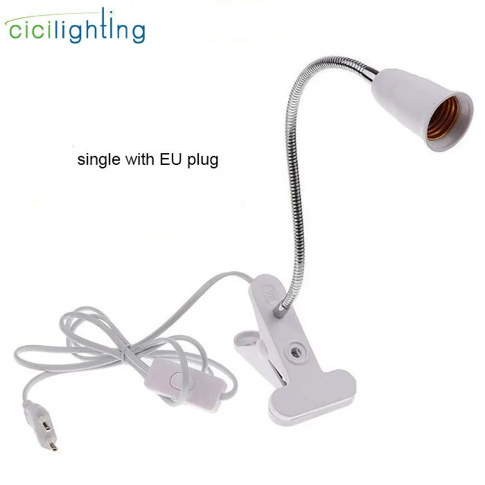 360 Degrees Flexible Desk Lamp Holder E27 Base Light Socket Gooseneck Clip-On Cable With On Off Switch for Home Plant