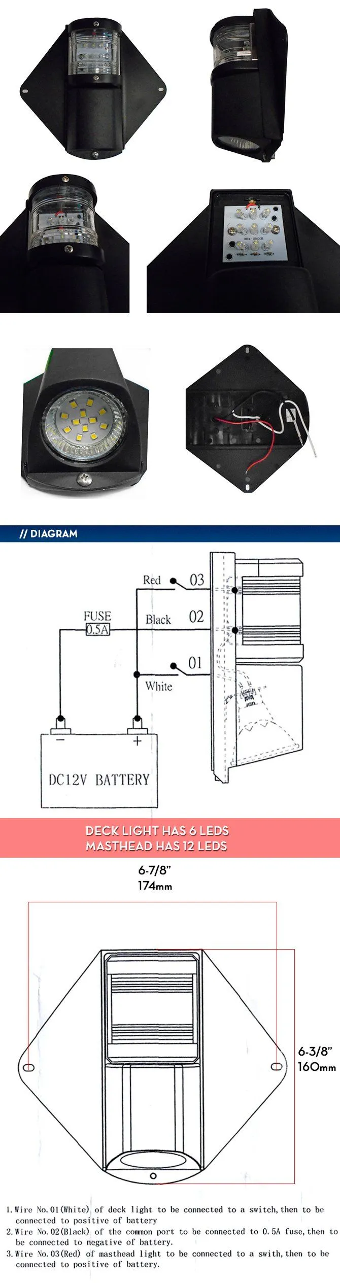 3837 - MASTHEAD Light / DECK COMBINED - 12 V- LED BULB