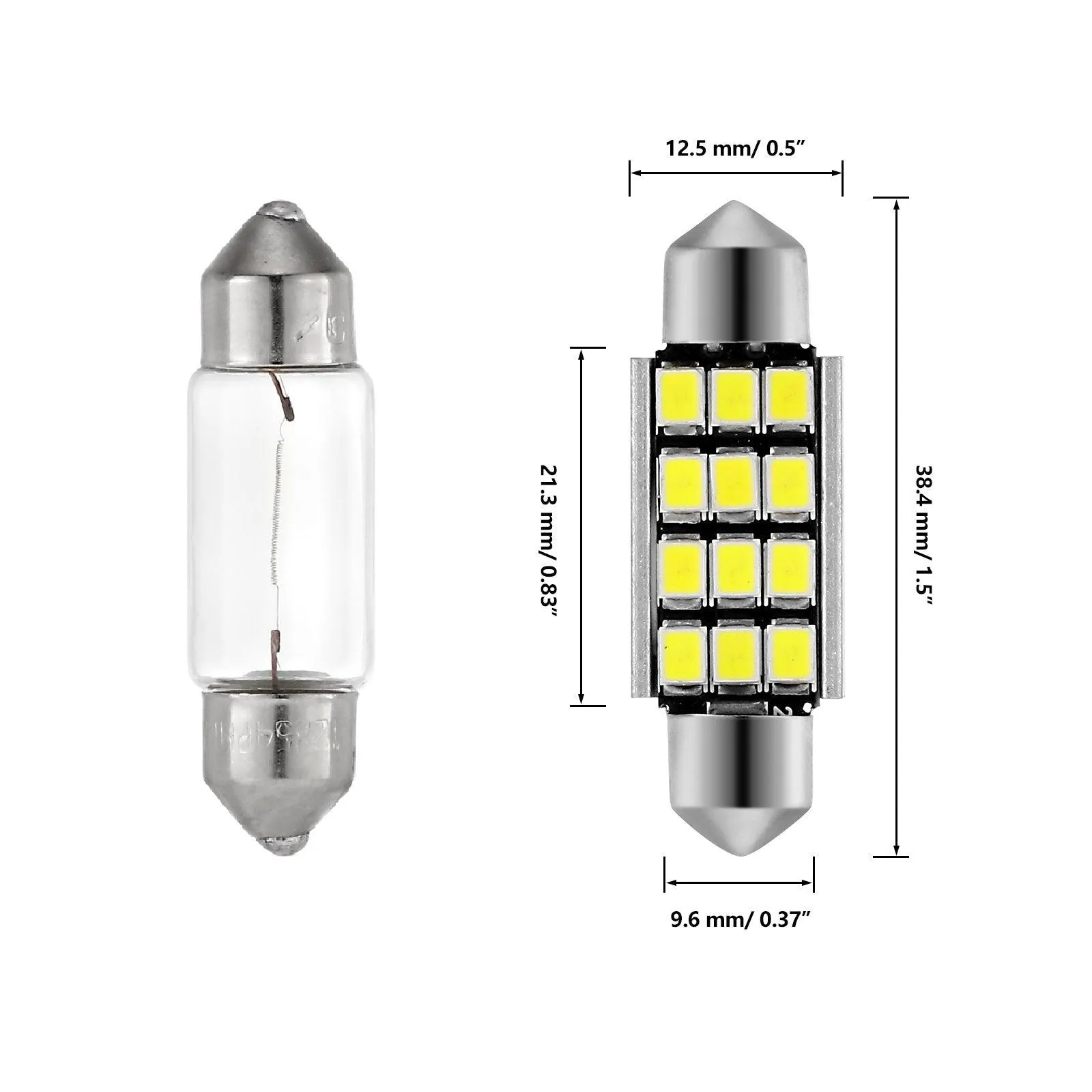 39MM DE3174 1.54" Festoon LED Interior/Dome/Map/License Plate Light Bulbs 2.7W 400LM 6500K White | 2 Bulbs