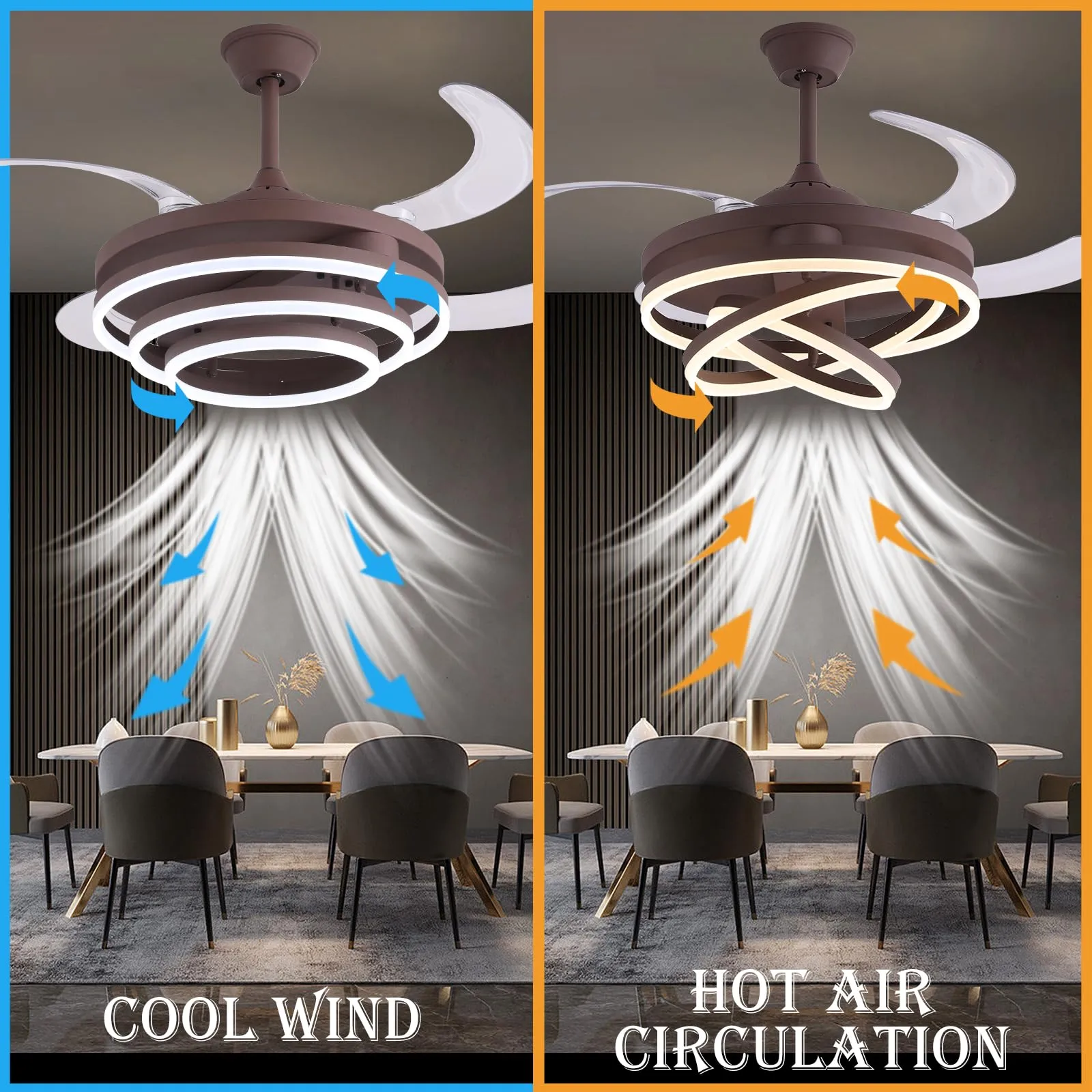 42" Chandelier Ceiling Fan,Modern DIY Ceiling Fan Light with Remote Control 4 Retractable ABS Blades for Bedroom Living Dining Room Decoration