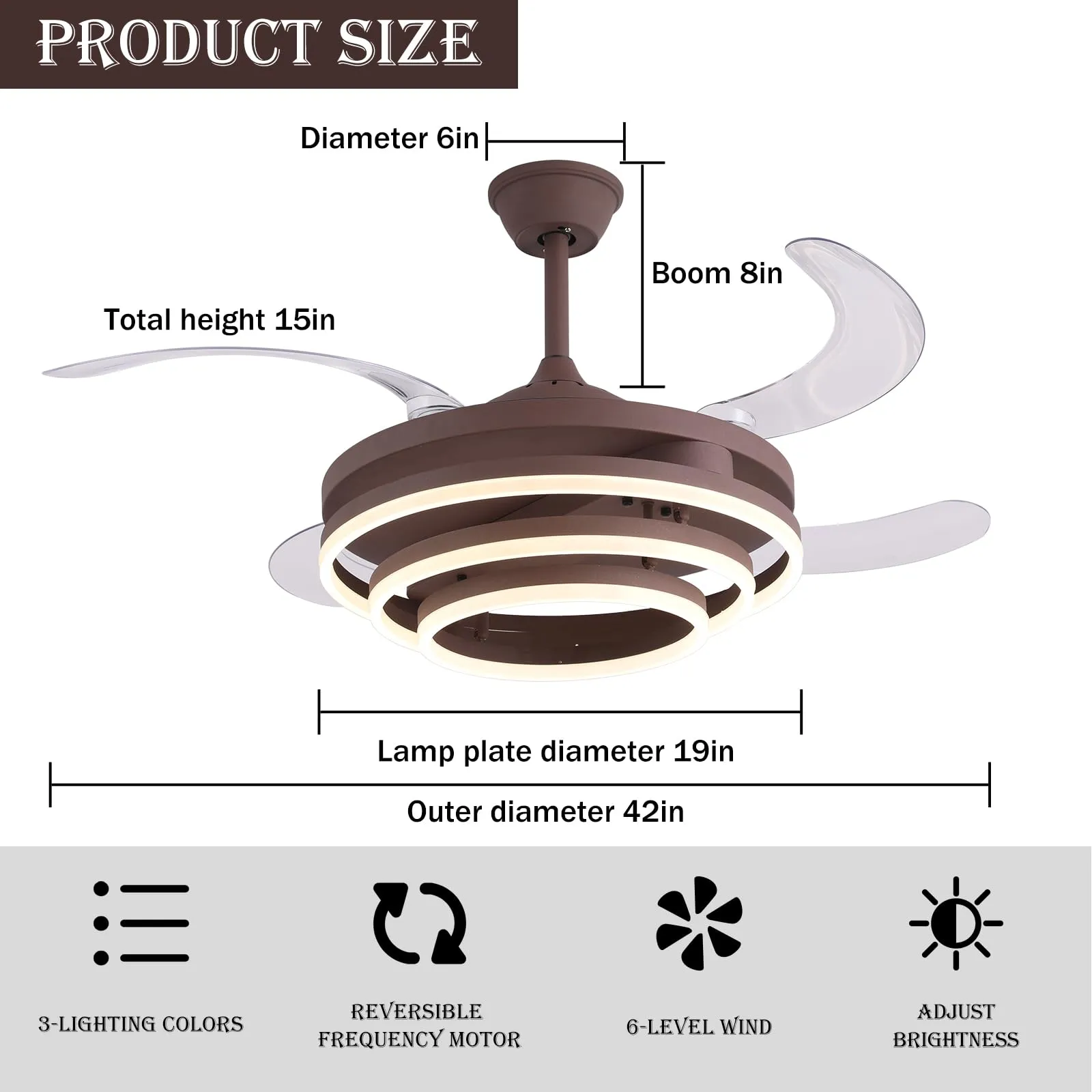 42" Chandelier Ceiling Fan,Modern DIY Ceiling Fan Light with Remote Control 4 Retractable ABS Blades for Bedroom Living Dining Room Decoration