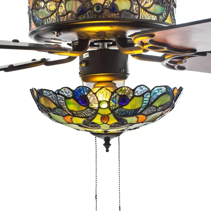 52"W Teal & Blue Magna Carta LED Tiffany Style Ceiling Fan