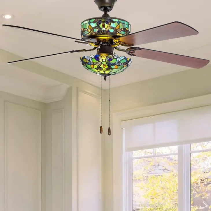 52"W Teal & Blue Magna Carta LED Tiffany Style Ceiling Fan