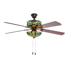 52"W Teal & Blue Magna Carta LED Tiffany Style Ceiling Fan