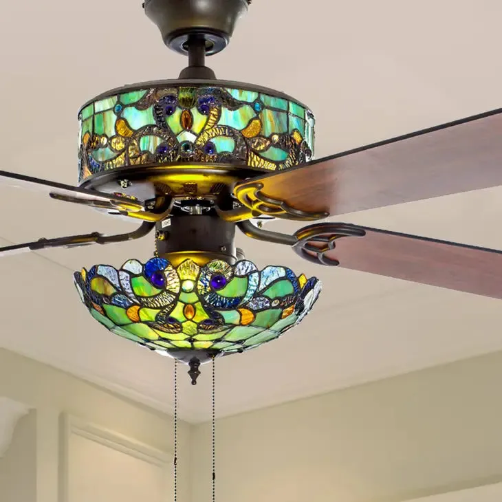 52"W Teal & Blue Magna Carta LED Tiffany Style Ceiling Fan