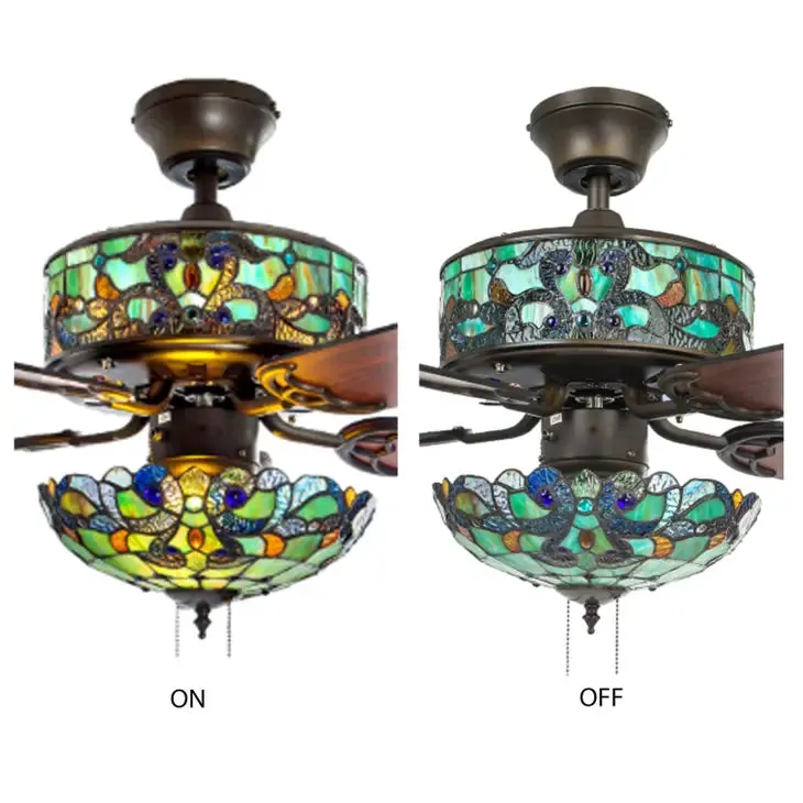 52"W Teal & Blue Magna Carta LED Tiffany Style Ceiling Fan