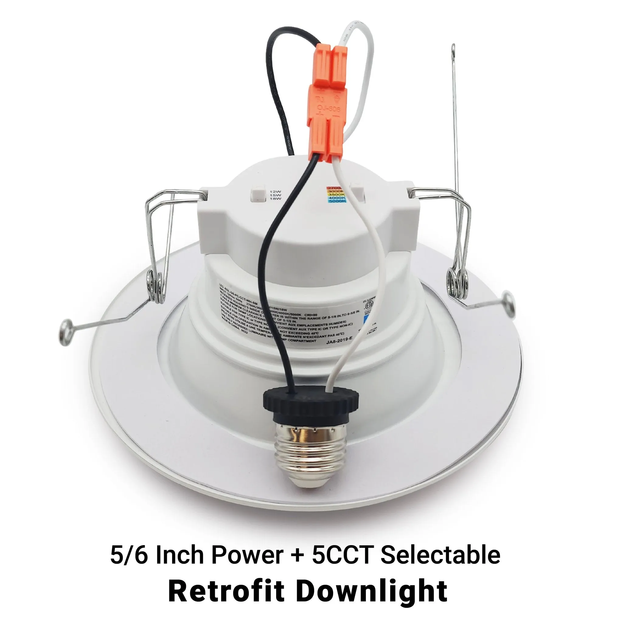 5/6" Inch Retrofit LED Recessed Can Lights - Wet Rated - 5CCT 2700K-5000K - 1300LM