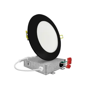 6" Inch Black Canless Recessed Lighting Slim LED Wafer Lights with Emergency Battery Back Up - Wet Rated - 5CCT 2700K-5000K - 1050LM