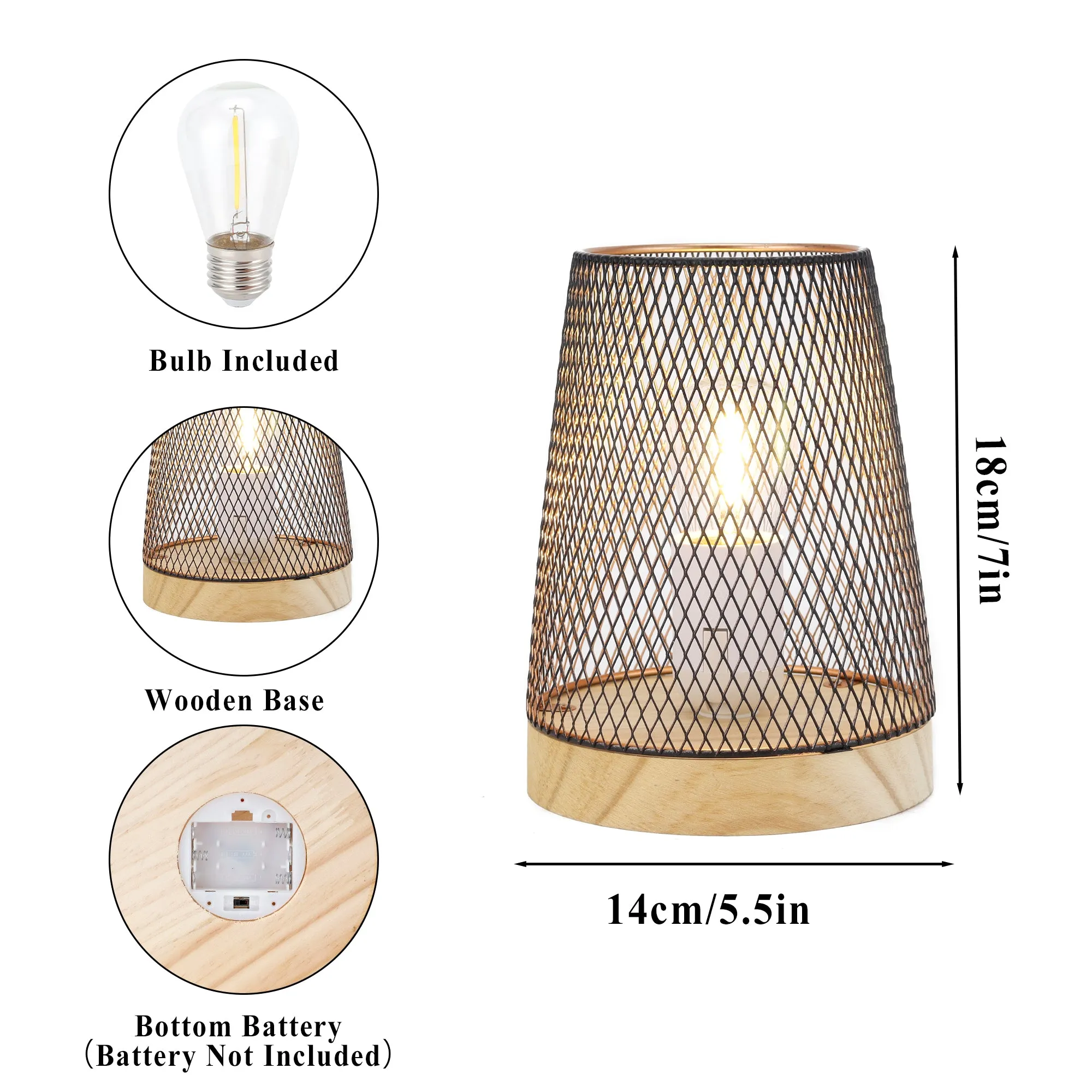 7''H Metal Mesh Table Lamp LED Cordless Lamp