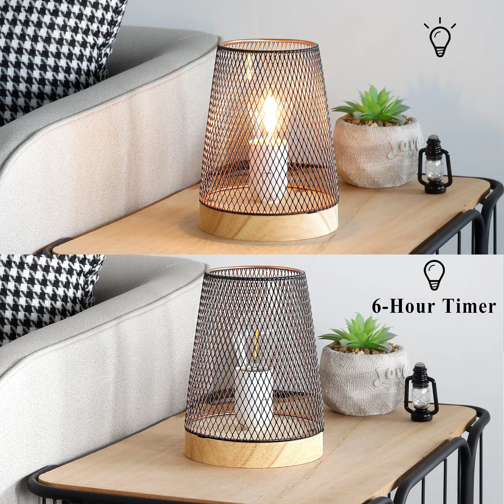 7''H Metal Mesh Table Lamp LED Cordless Lamp