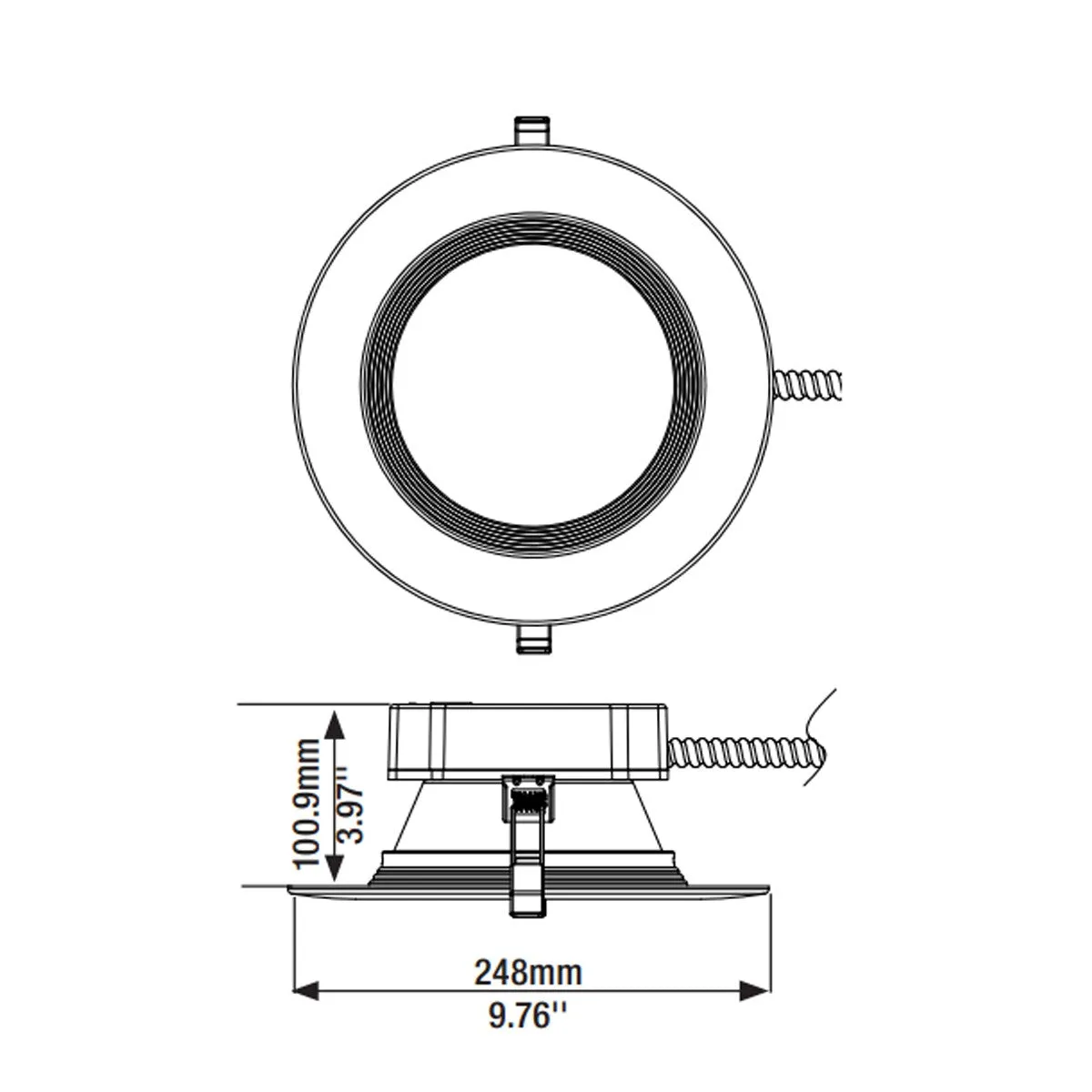 8 Inch Commercial LED Downlight, 22 Watts, 2200 Lumens, Selectable 2700K to 5000K, Baffle Trim, 120-277V