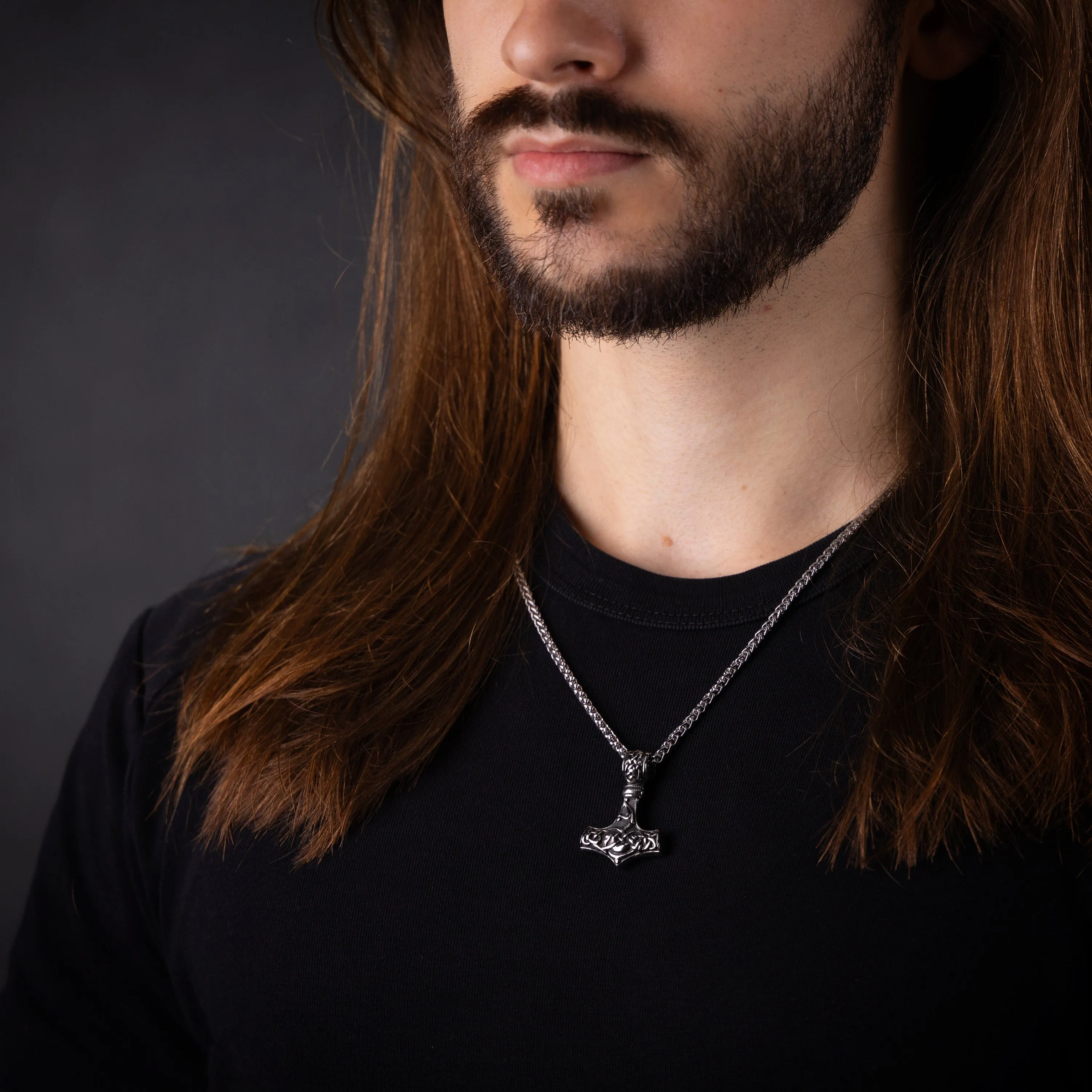 925 Sterling Silver Double-Sided Viking Dragon Thors Hammer Thor Mjölnir Mjolnir Necklace Pendant  Jewelry For Men and Women - Fast Delivery