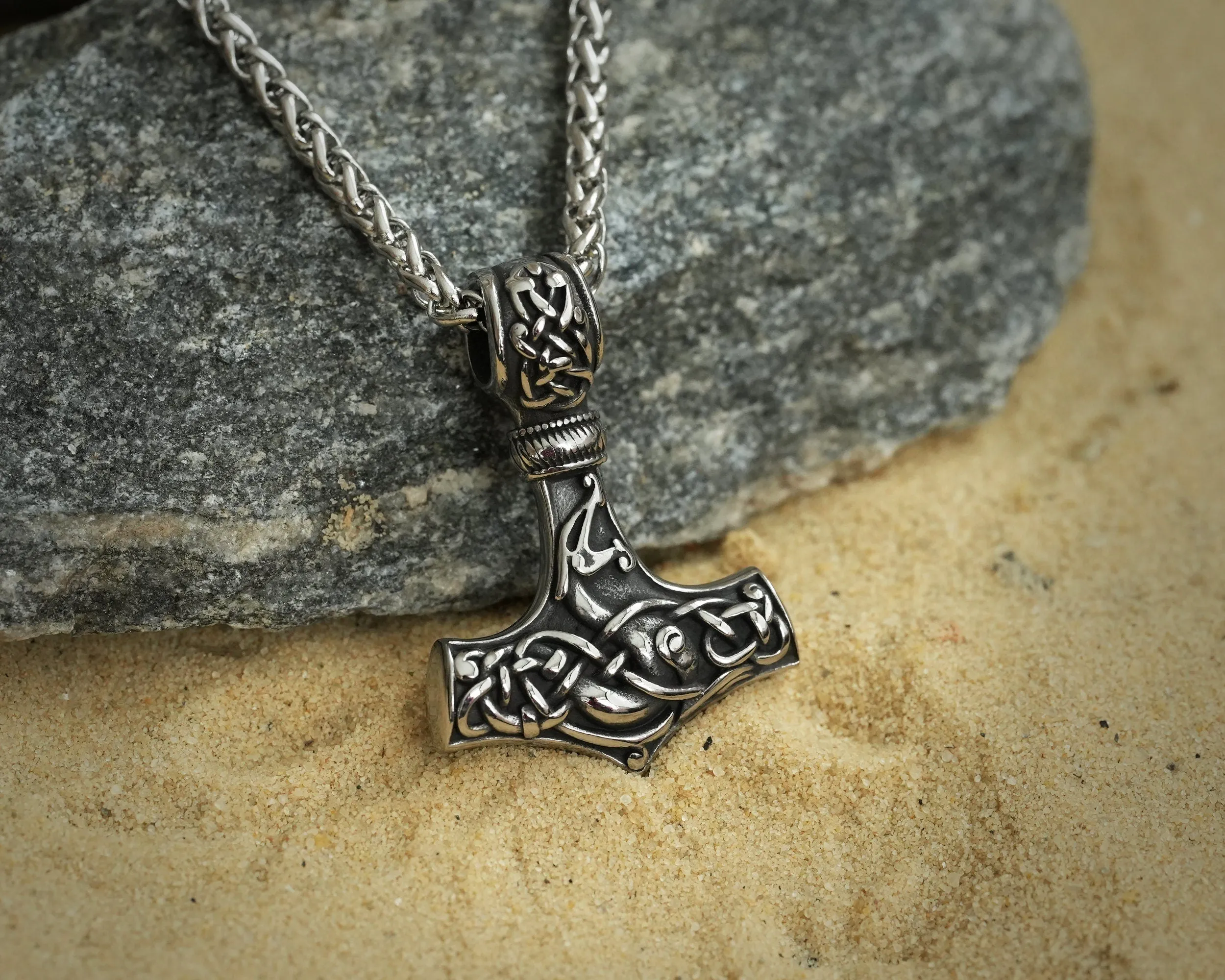 925 Sterling Silver Double-Sided Viking Dragon Thors Hammer Thor Mjölnir Mjolnir Necklace Pendant  Jewelry For Men and Women - Fast Delivery