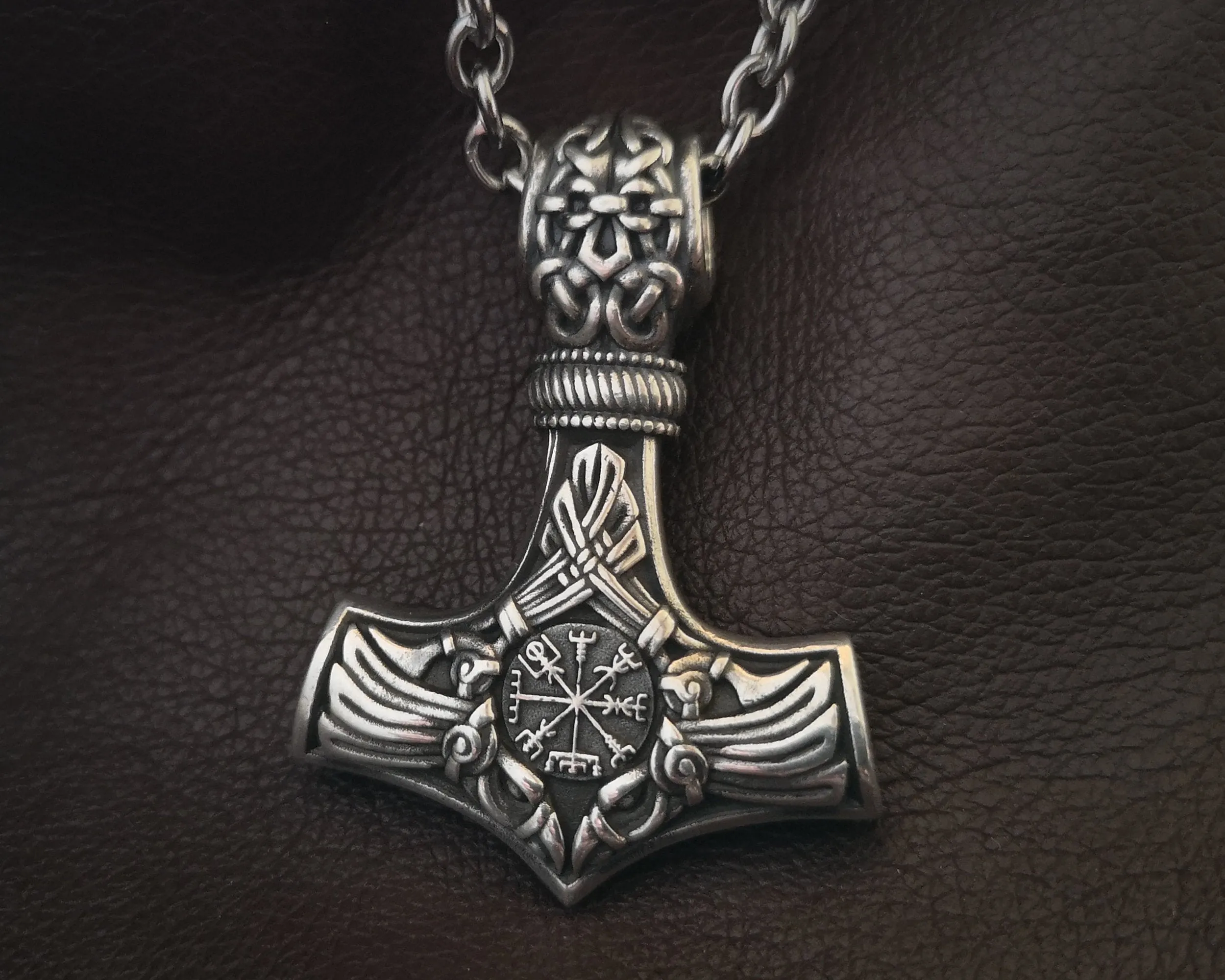 925 Sterling Silver Viking Men Thors Hammer Vegvisir Aegishjalmur Raven Huginn Muninn Mjölnir Pendant Necklace Amulet Talisman Jewelry