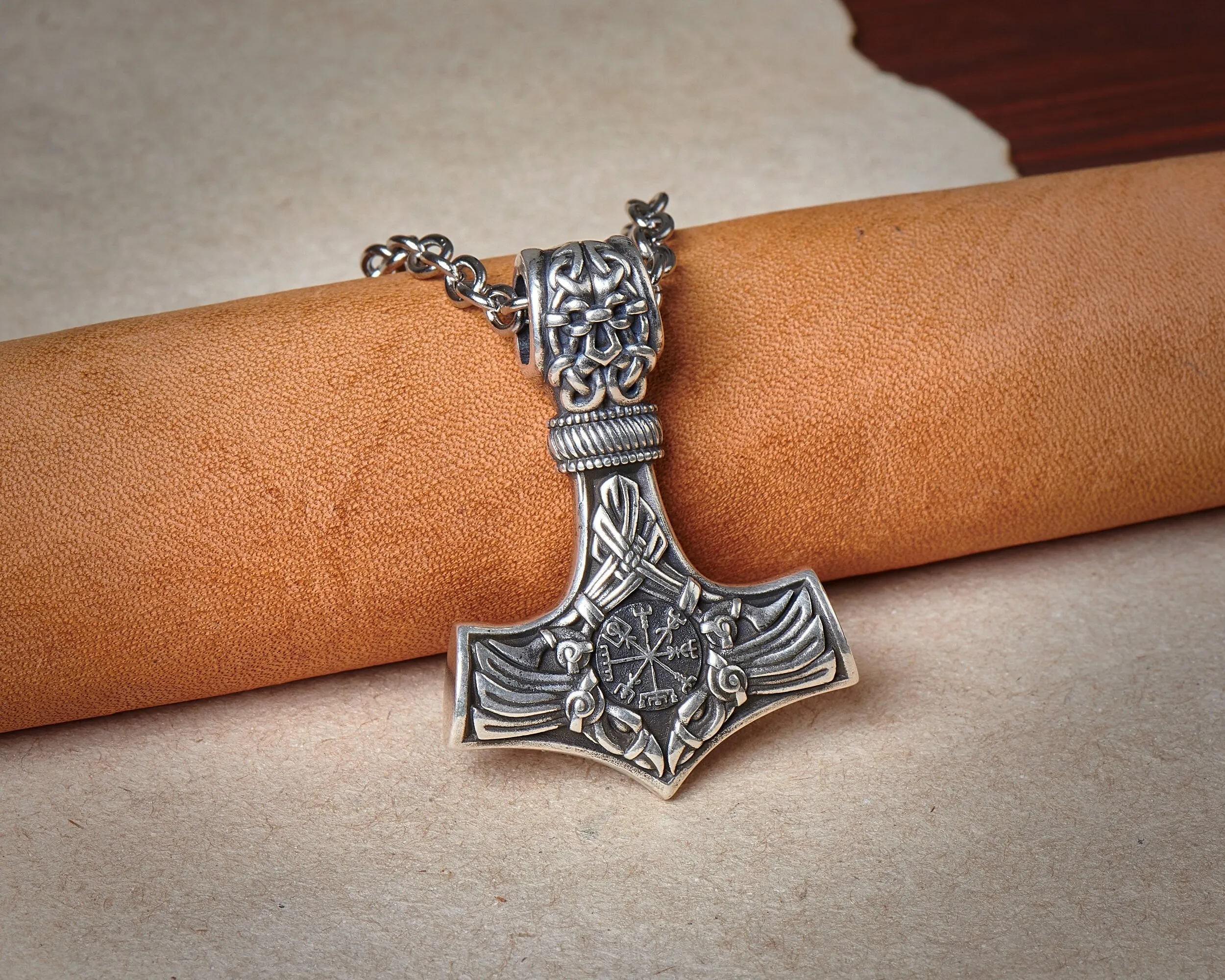 925 Sterling Silver Viking Men Thors Hammer Vegvisir Aegishjalmur Raven Huginn Muninn Mjölnir Pendant Necklace Amulet Talisman Jewelry