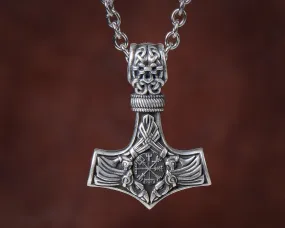 925 Sterling Silver Viking Men Thors Hammer Vegvisir Aegishjalmur Raven Huginn Muninn Mjölnir Pendant Necklace Amulet Talisman Jewelry