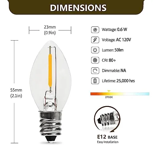 Accessory Cord with One LED Light Bulb - 6ft Cord with On/Off Switch for Halloween Pumpkin, DIY Craft Projects, Paper Lantern Halloween Decoration, Village House, Holiday Ceramic Trees, 2 Pack, Orange