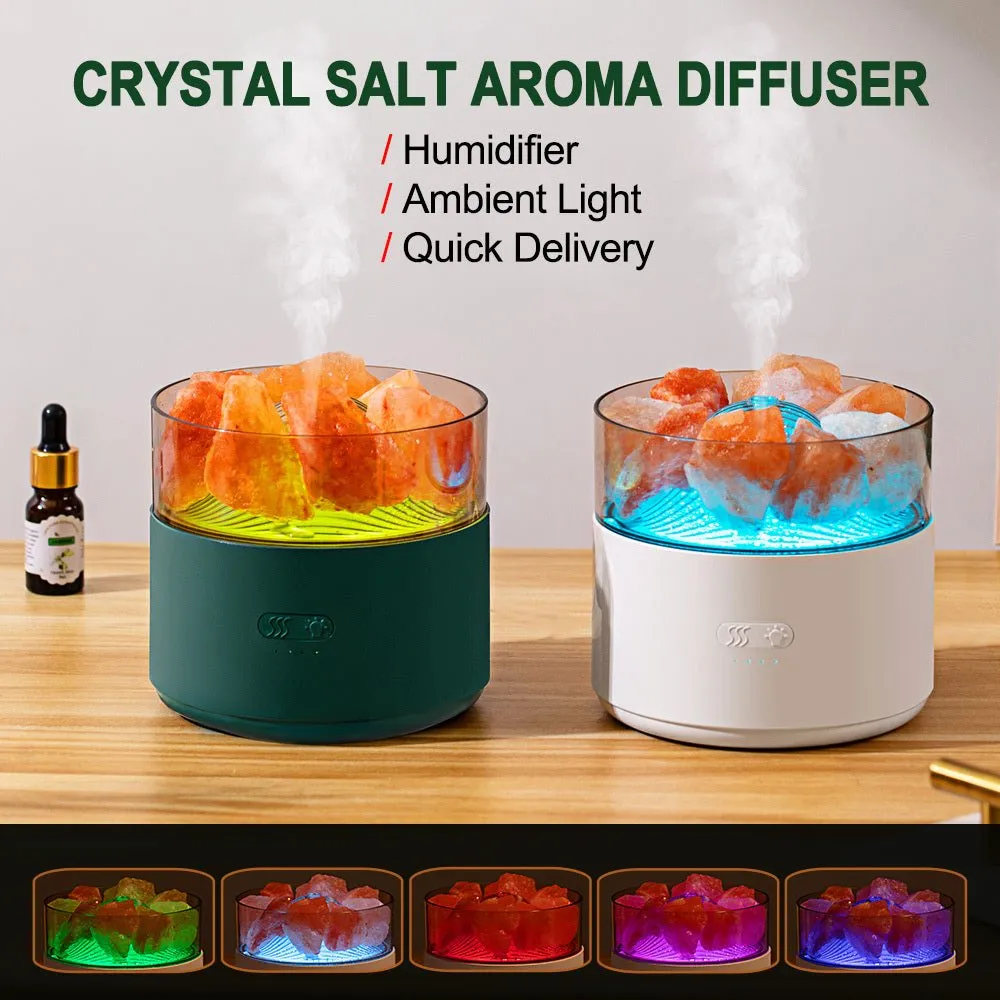 Air Humidifier Crystal Salt Lamp Aroma Diffuser Incense Machine Fogger Essential Oil Lamp Difusor Ambient Light