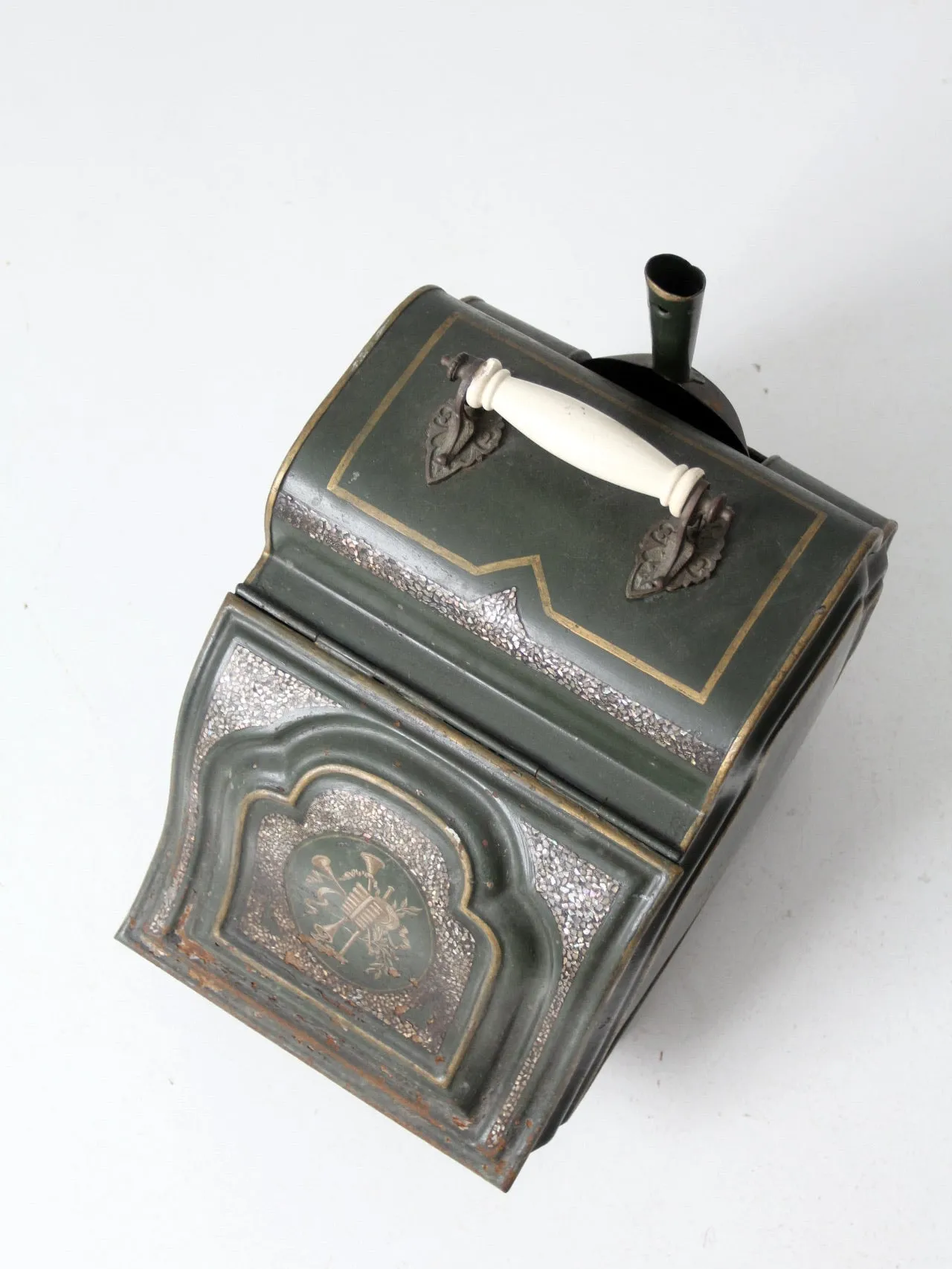 antique coal box with mother of pearl inlay