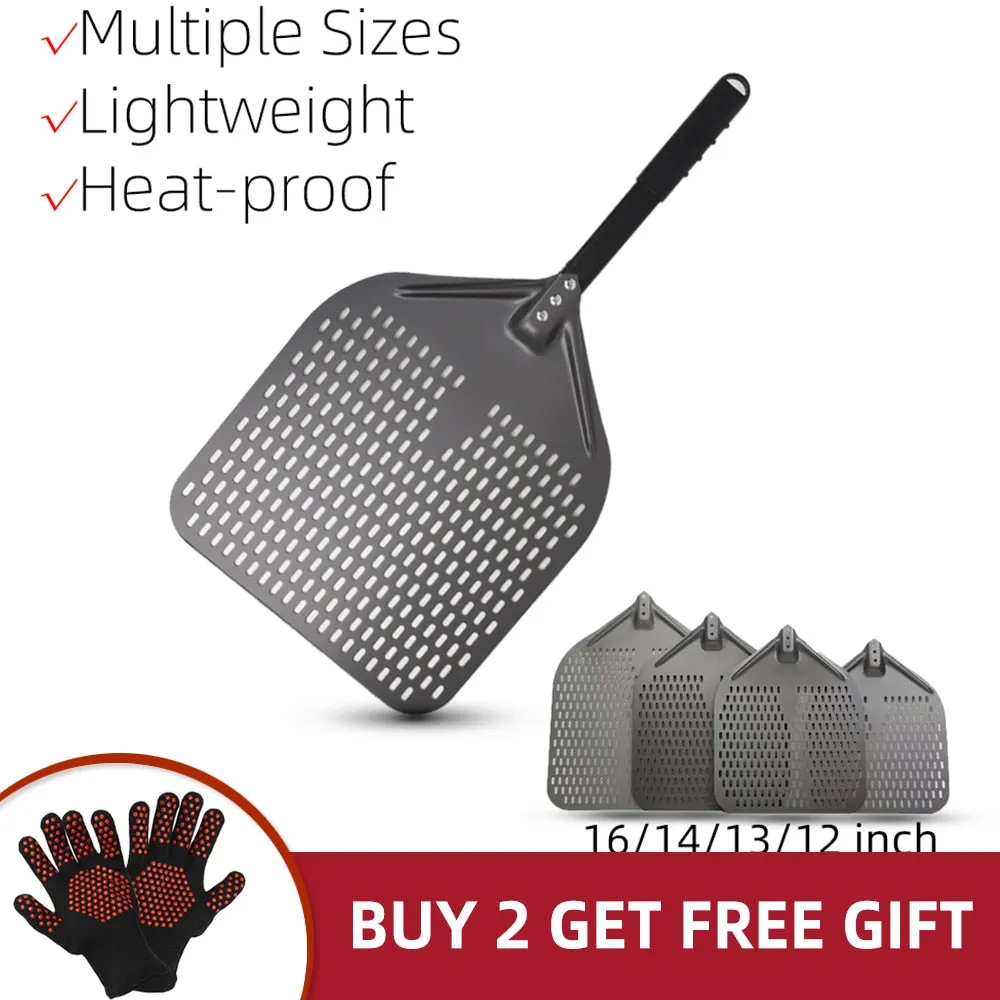 Anygleam Pizza Shovel 28cm X 108.5cm Dark Grey for Perforated Peel with Metal Handle Oven Turning Baking Accessory