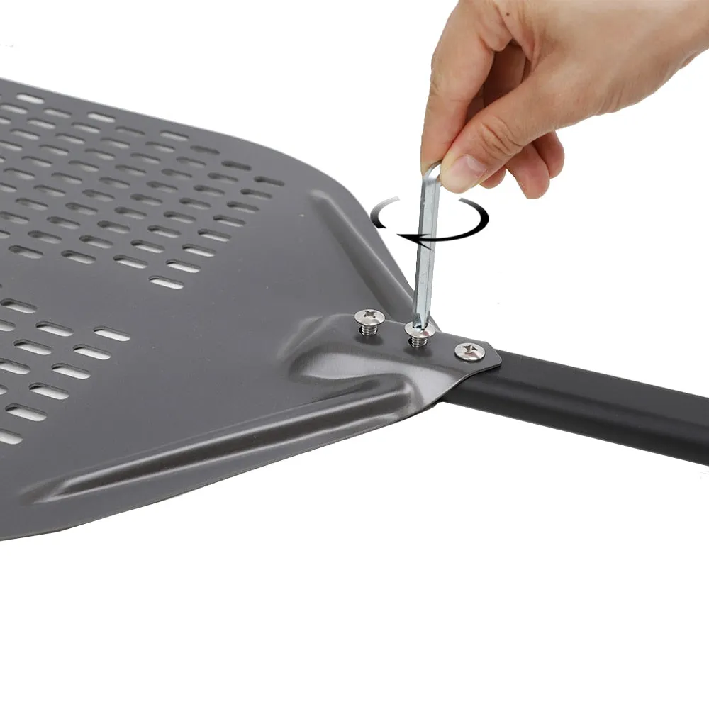 Anygleam Pizza Shovel 35 cm x 1100cm Dark Grey for Perforated Peel with Metal Handle Oven Turning Baking Accessory