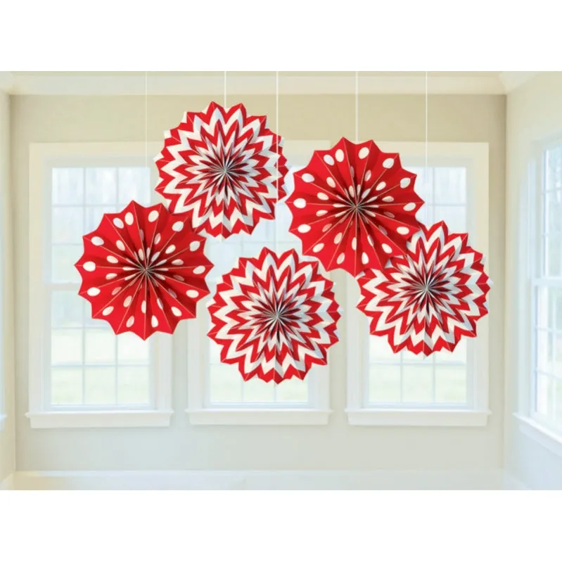 Apple Red Fan Decorations Printed Paper 8in 5pk