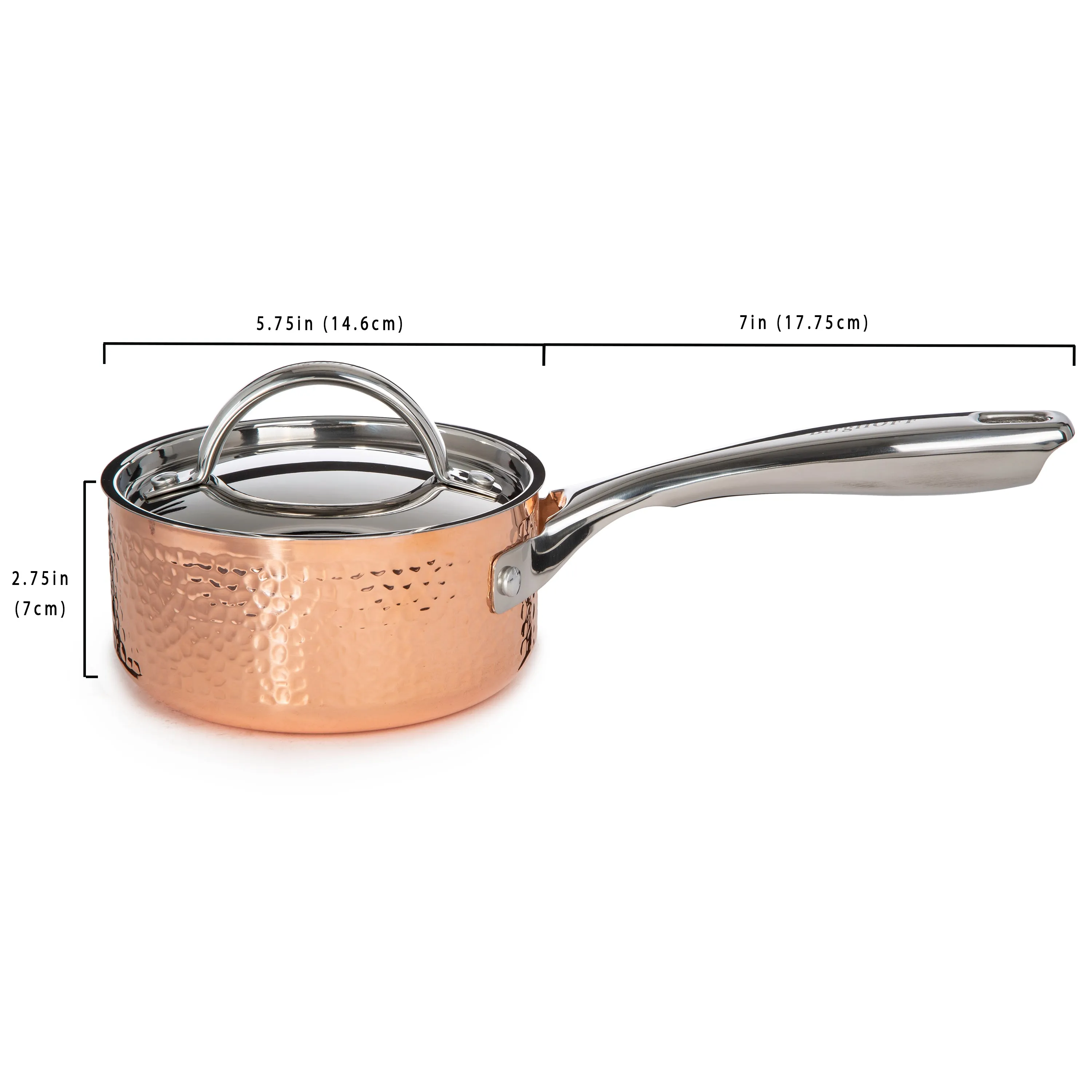 BergHOFF Vintage Tri-Ply Copper 5.5" Saucepan 1qt. with Lid, Hammered