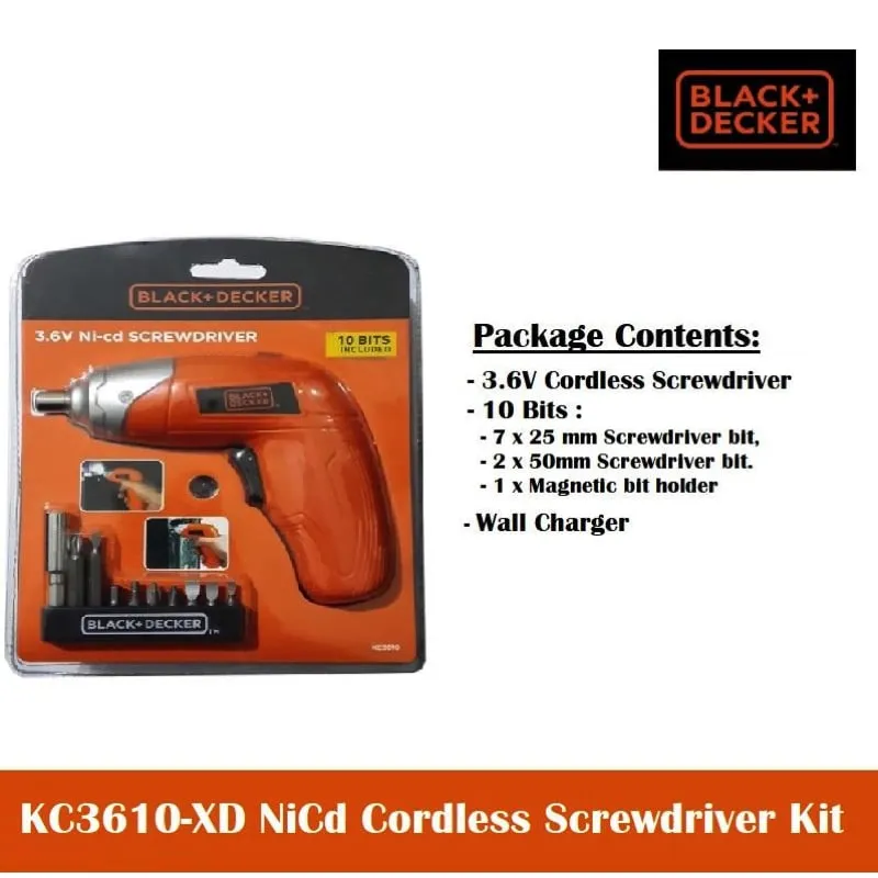 Black & Decker 3.6V NI-CD Screwdriver Blister Pack 10 Bits