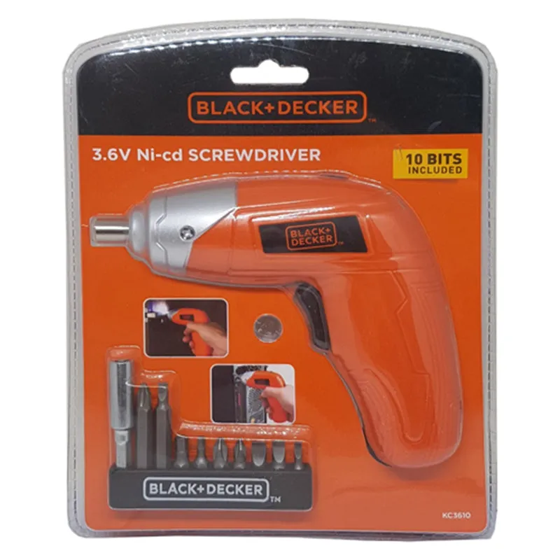 Black & Decker 3.6V NI-CD Screwdriver Blister Pack 10 Bits