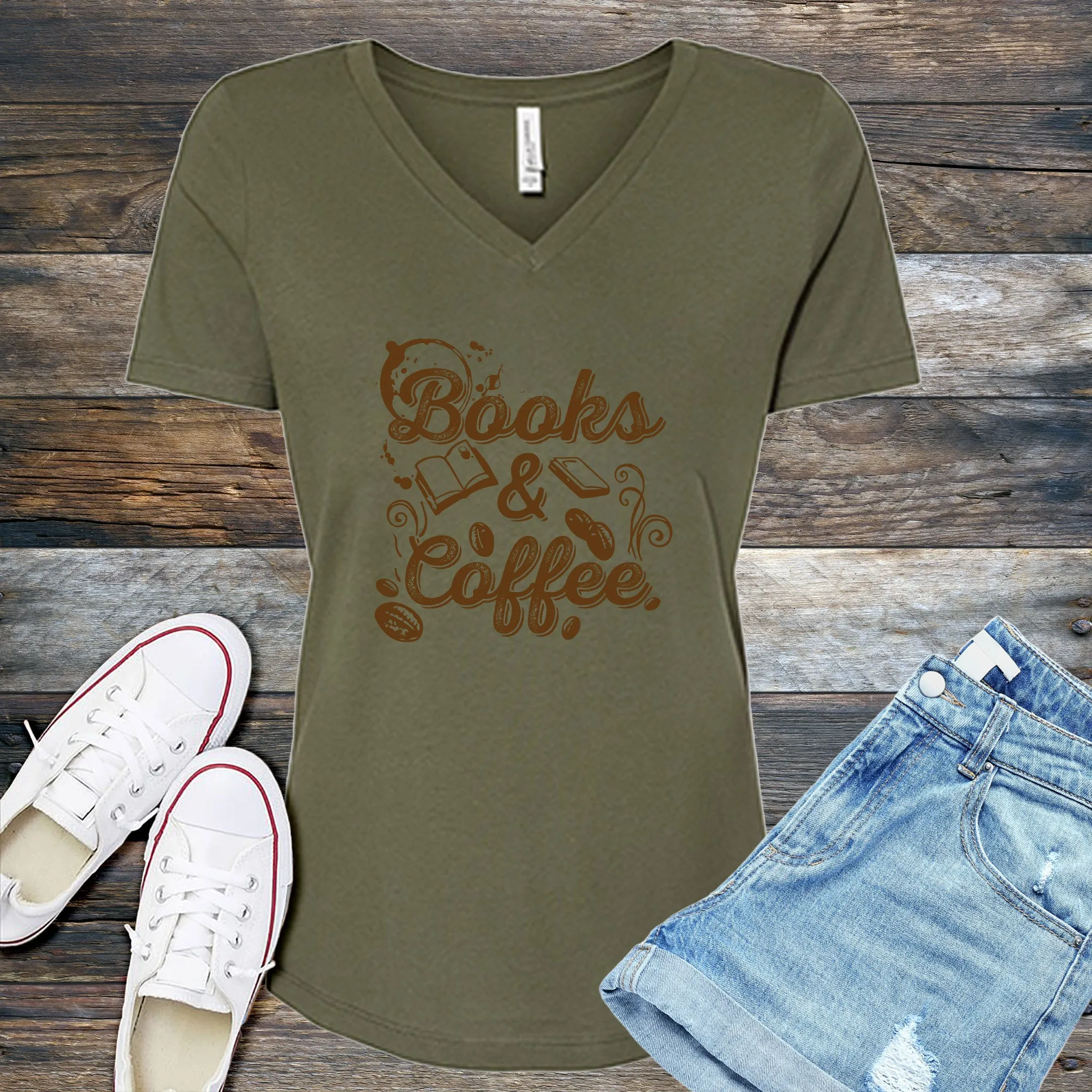 Books & Coffee V-Neck