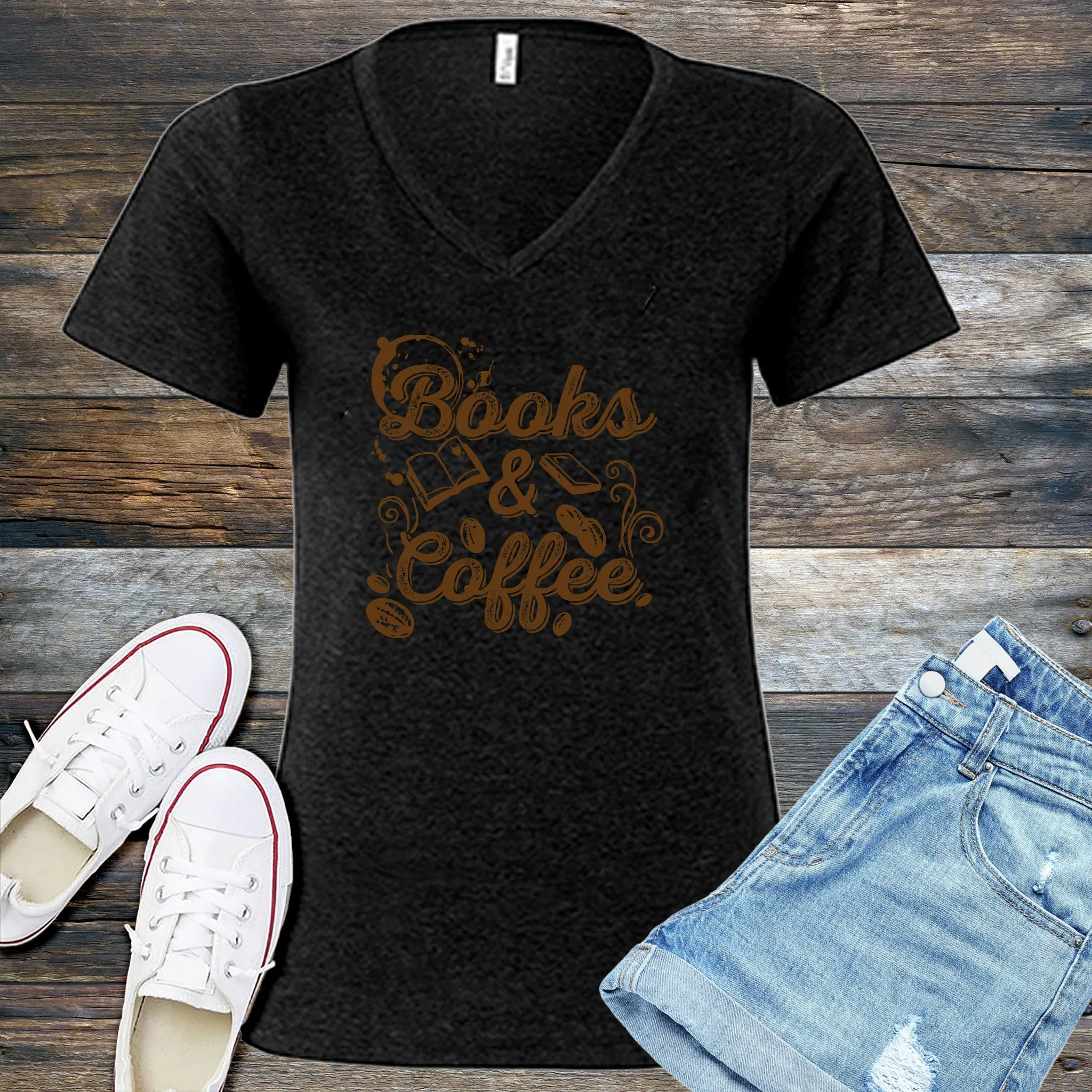 Books & Coffee V-Neck