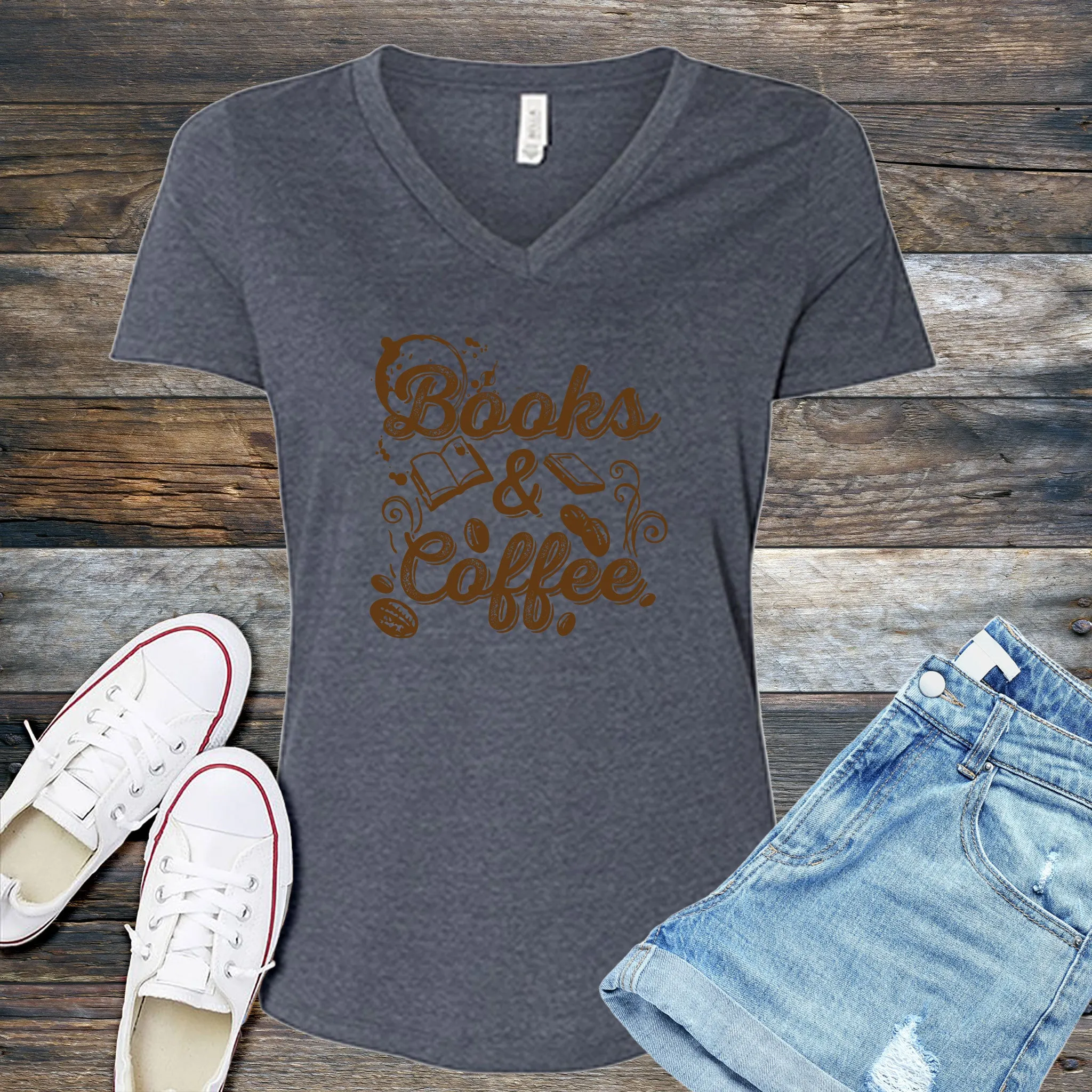 Books & Coffee V-Neck