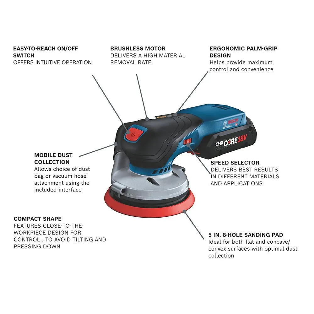 Bosch GEX18V-5N 18V Brushless 5 In. Random Orbit Sander (Bare Tool)