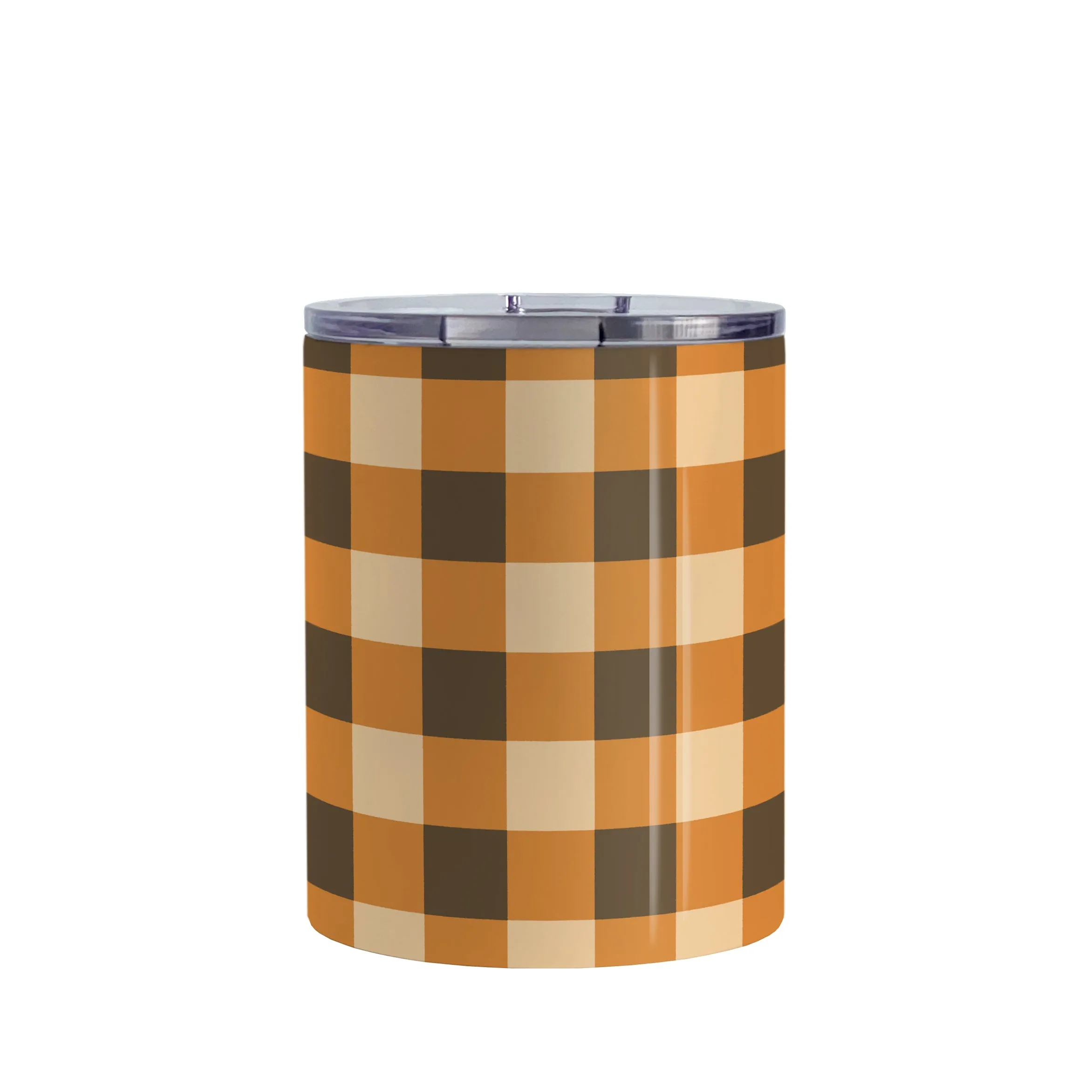 Brown and Orange Fall Buffalo Plaid Tumbler Cup