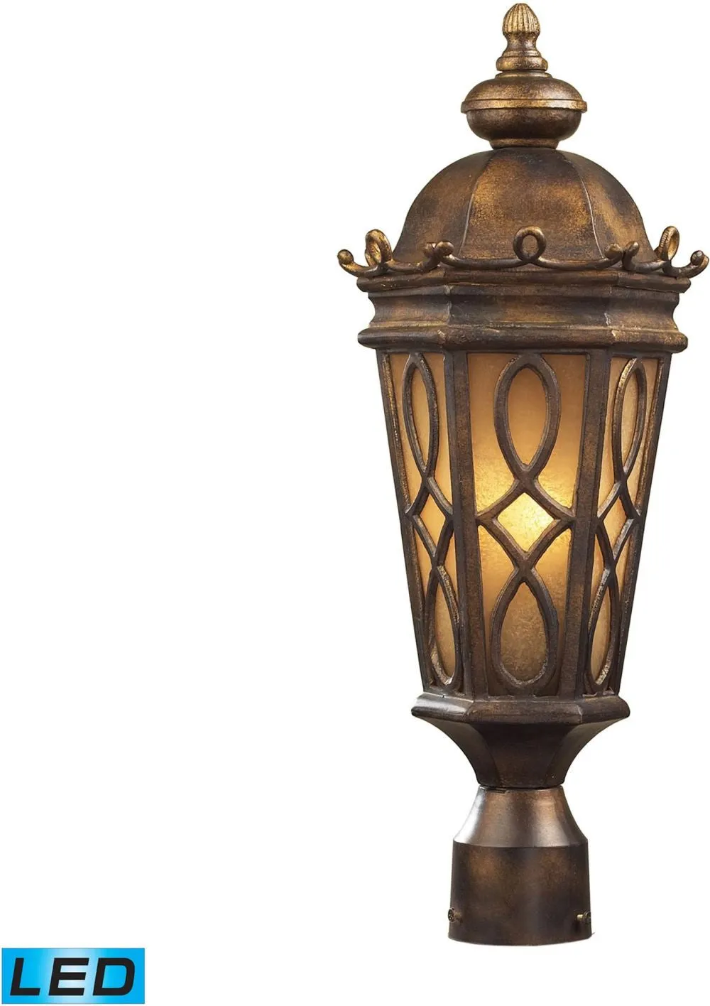 Burlington Junction 2 Light Outdoor Led Post Light In Hazlenut Bronze and Amber Scavo Glass