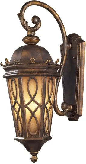 Burlington Junction 3 Light Outdoor Wall Sconce In Hazlenut Bronze and Amber Scavo Glass